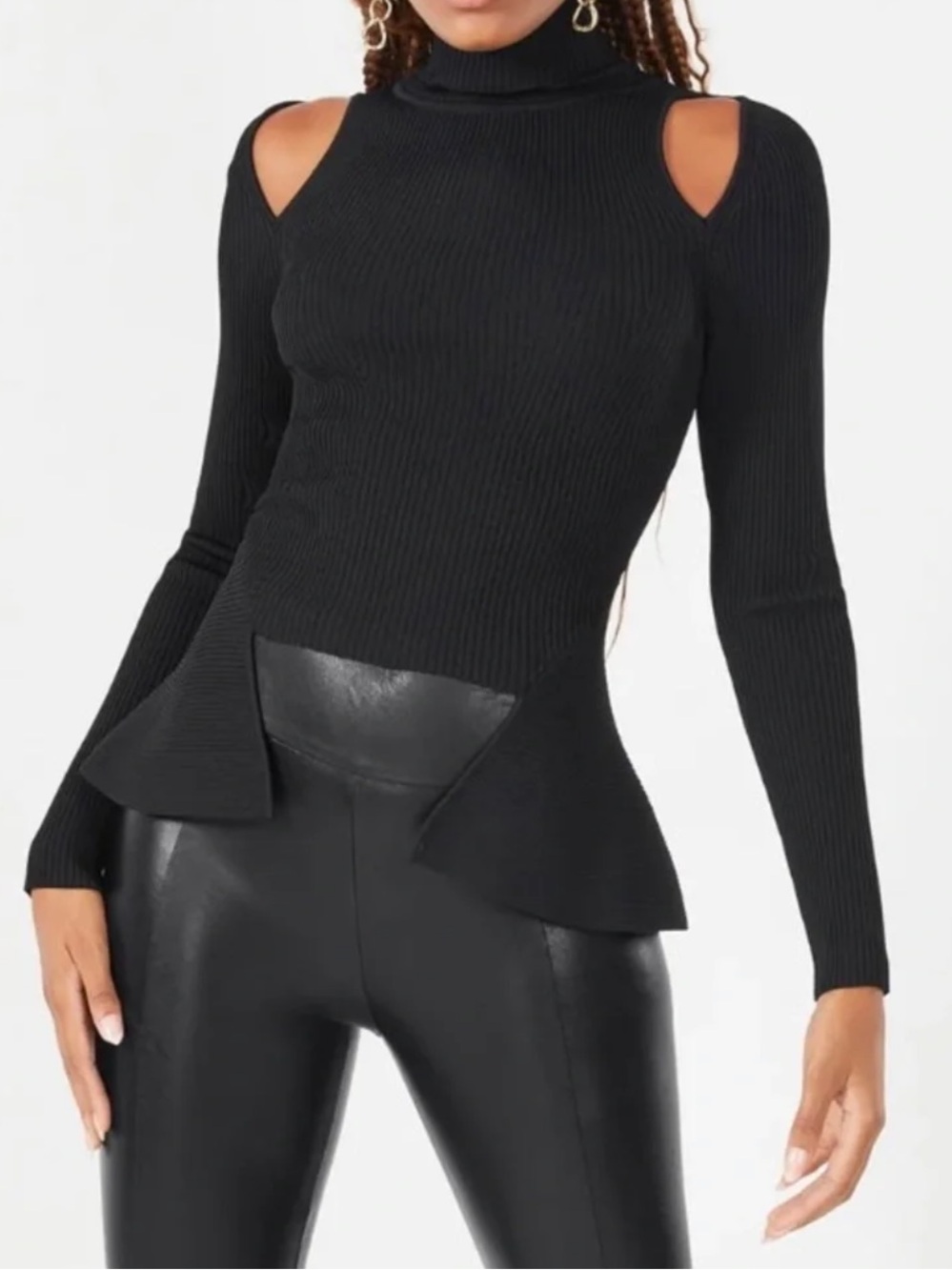 BCBGMaxAzria Sienna Cutout Sweater Peplum Top